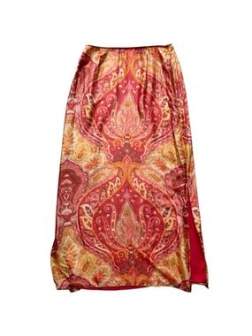 Vintage 90s Lafayette 148 Silk Paisley Midi Skirt Side Slit Boho Ethereal 6
